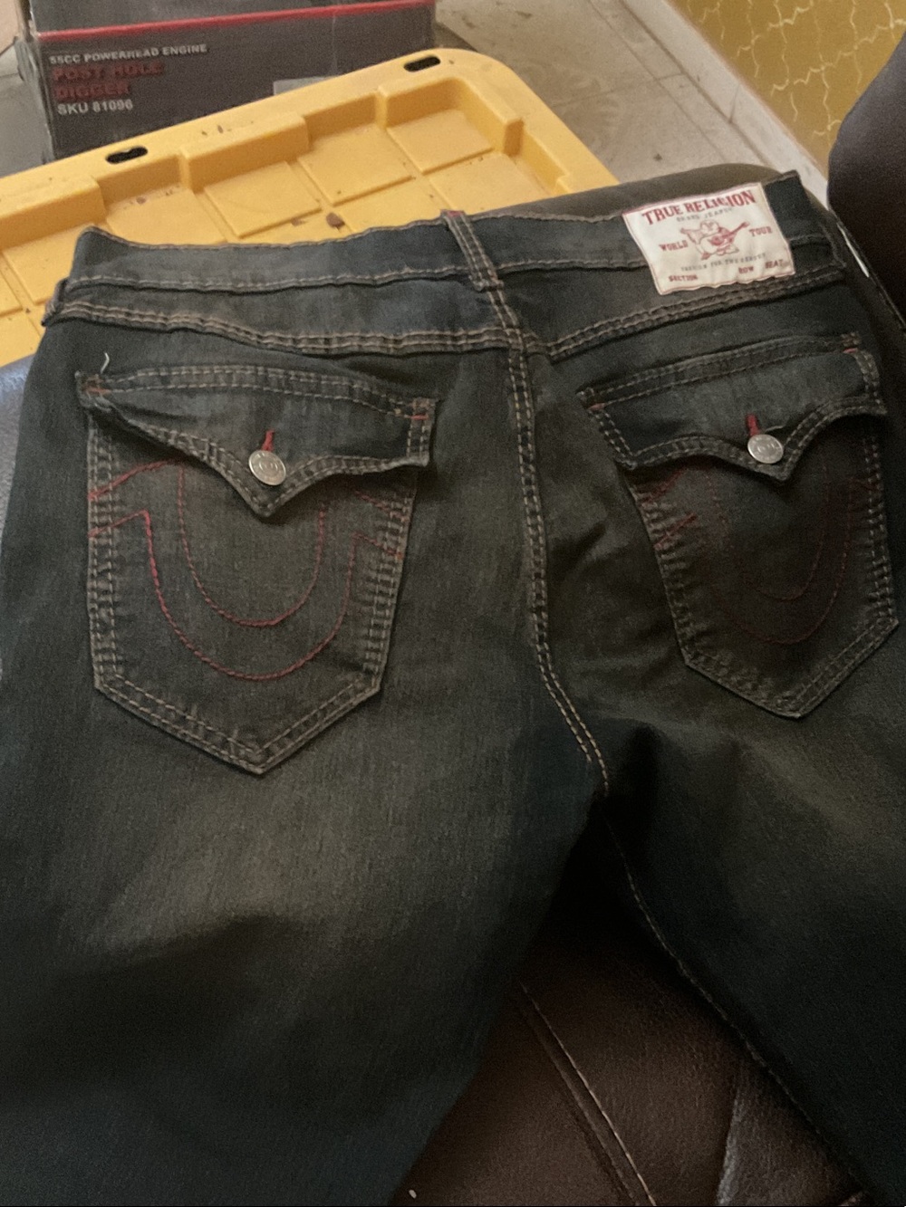 True Religion Men’s Dark Wash Jeans with Red Stitching